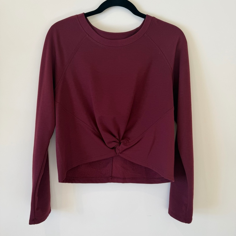 90 Degree By Reflex Maroon Long Sleeve Fleece lined Knotted Top Size M